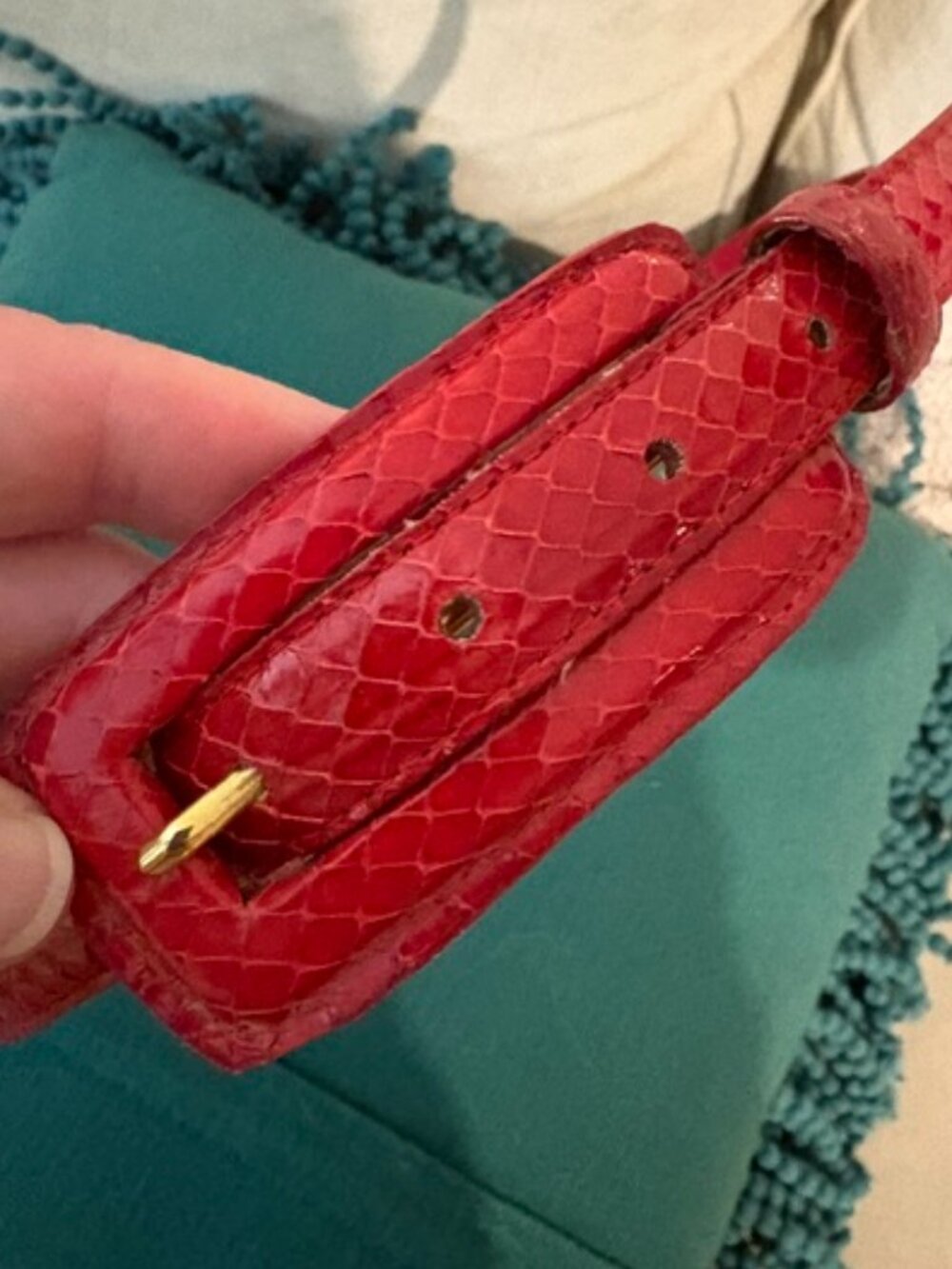 Vintage Genuine Milor Red Snakeskin Narrow Belt Size XS/Small